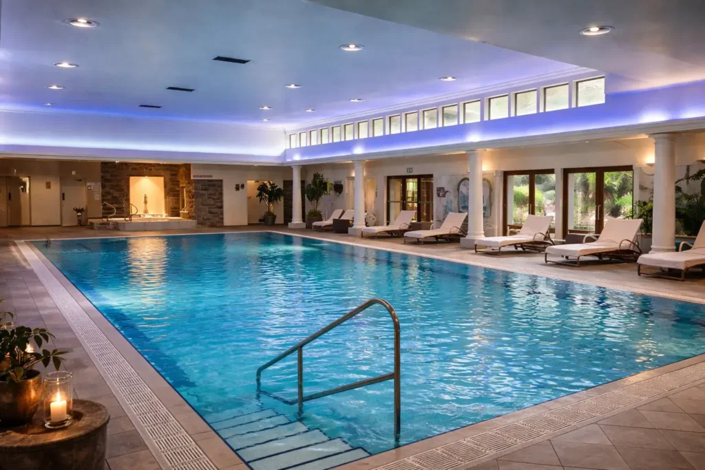 Luxury indoor swimming pool at Treysgawen Hall Spa