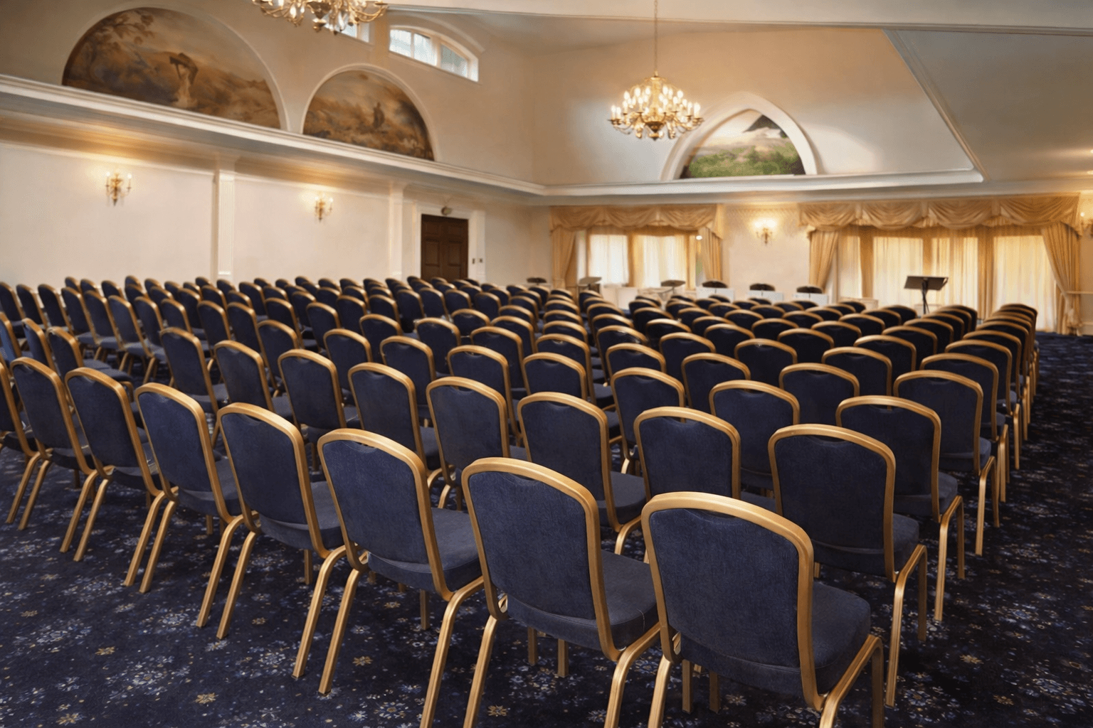 Meeting room interior at Treysgawen Hall with conference setup