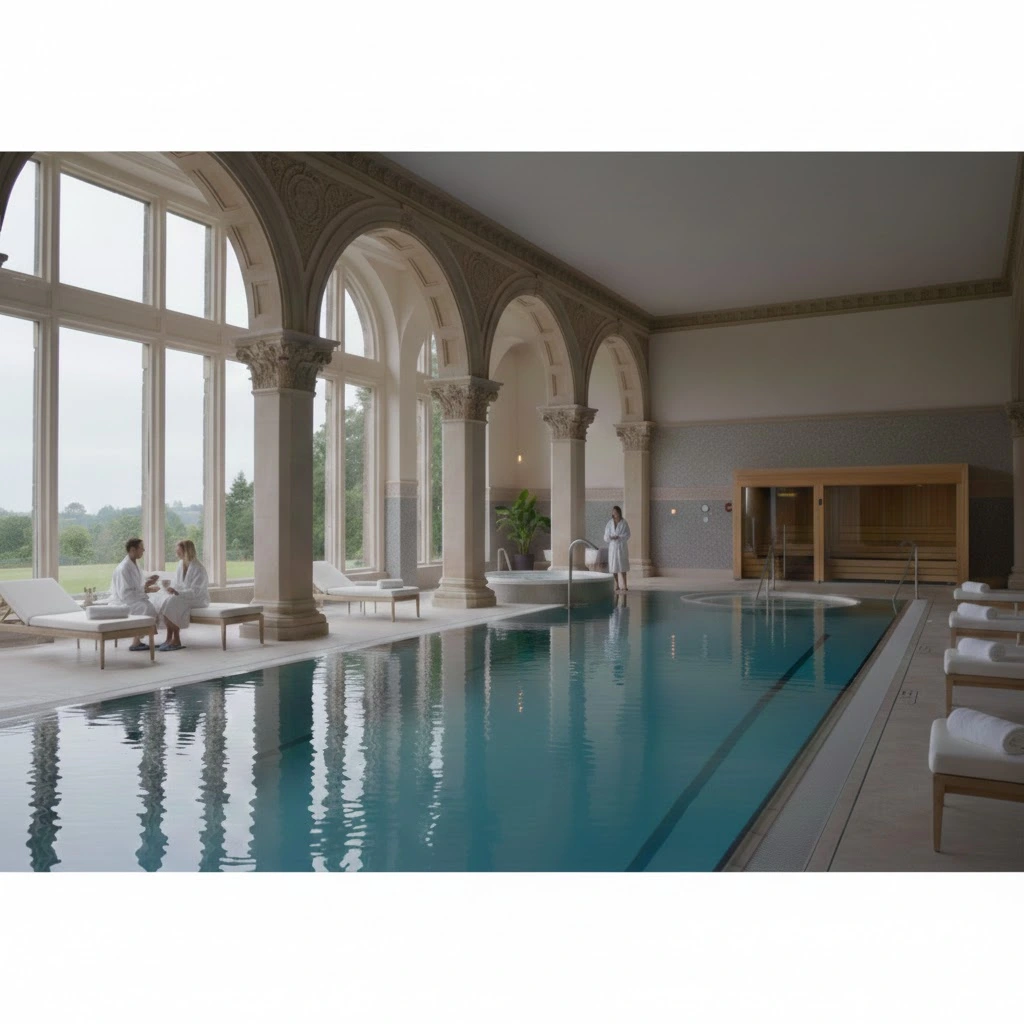 Luxury indoor swimming pool at Treysgawen Hall Spa
