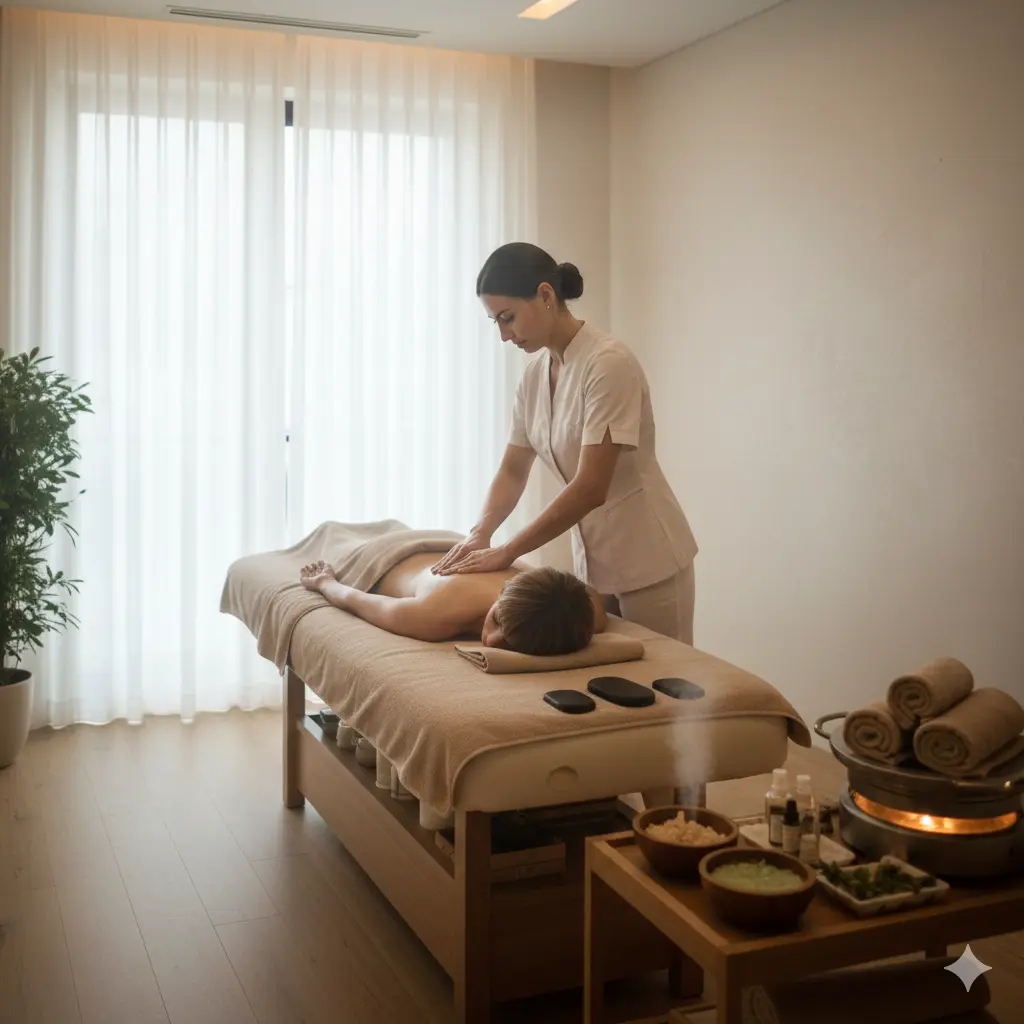Beautiful spa area at Treysgawen Hall surrounded by relaxing environment