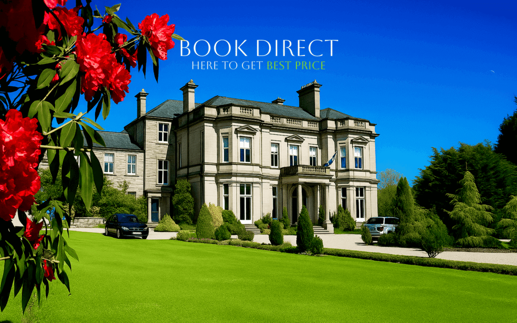 Tre-Ysgawen Hall Country House Hotel in Anglesey with landscaped gardens and blue sky