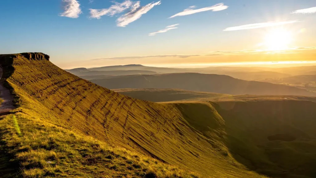 Bannau Brycheiniog mountains with rolling hills, green valleys, and scenic landscape in Wales