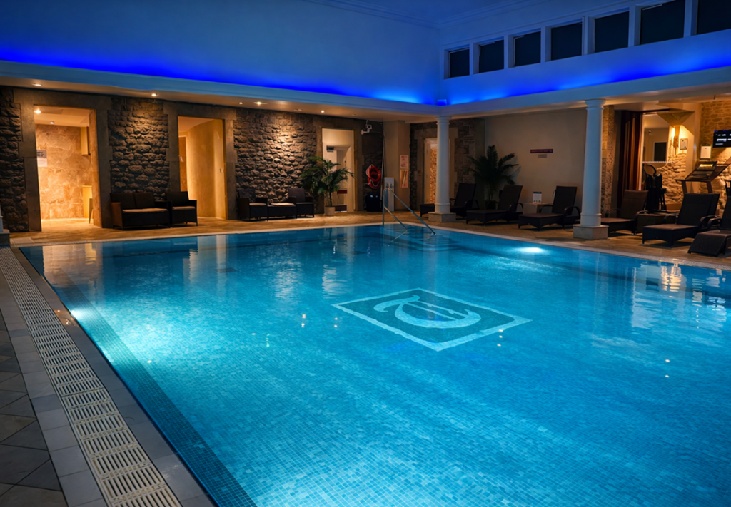 Indoor swimming pool at a luxury spa hotel in Anglesey