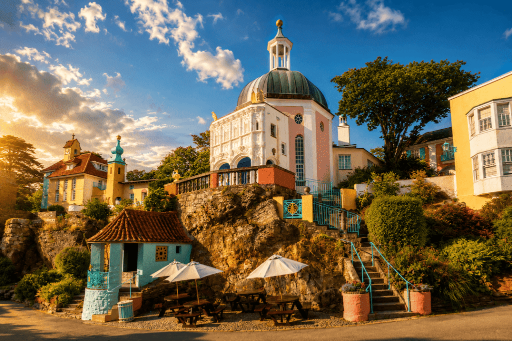 Colourful buildings and gardens at Portmeirion Village in Wales