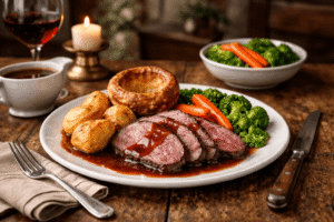 Best Sunday lunch in Anglesey with roast beef and Yorkshire pudding