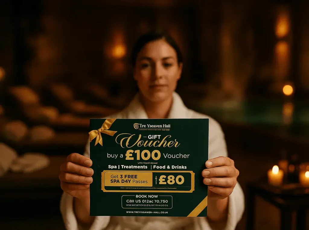 Hotel and spa gift voucher at Tre-Ysgawen Hall