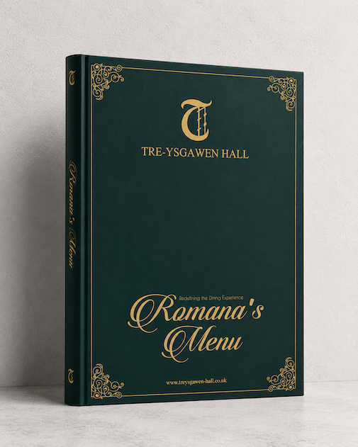 Romana’s Restaurant brochure at Tre-Ysgawen Hall in Anglesey