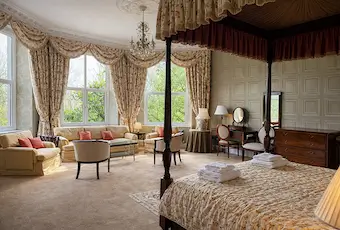 Superior four-poster hotel room at Tre-Ysgawen Hall in Anglesey