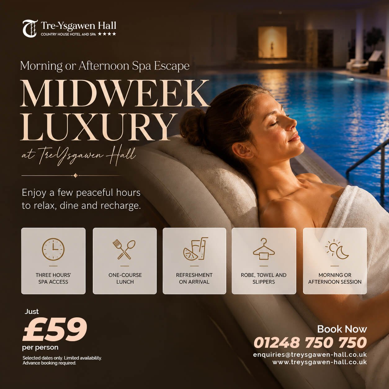 Midweek Luxury Spa Escape at Tre-Ysgawen Hall for £59 per person