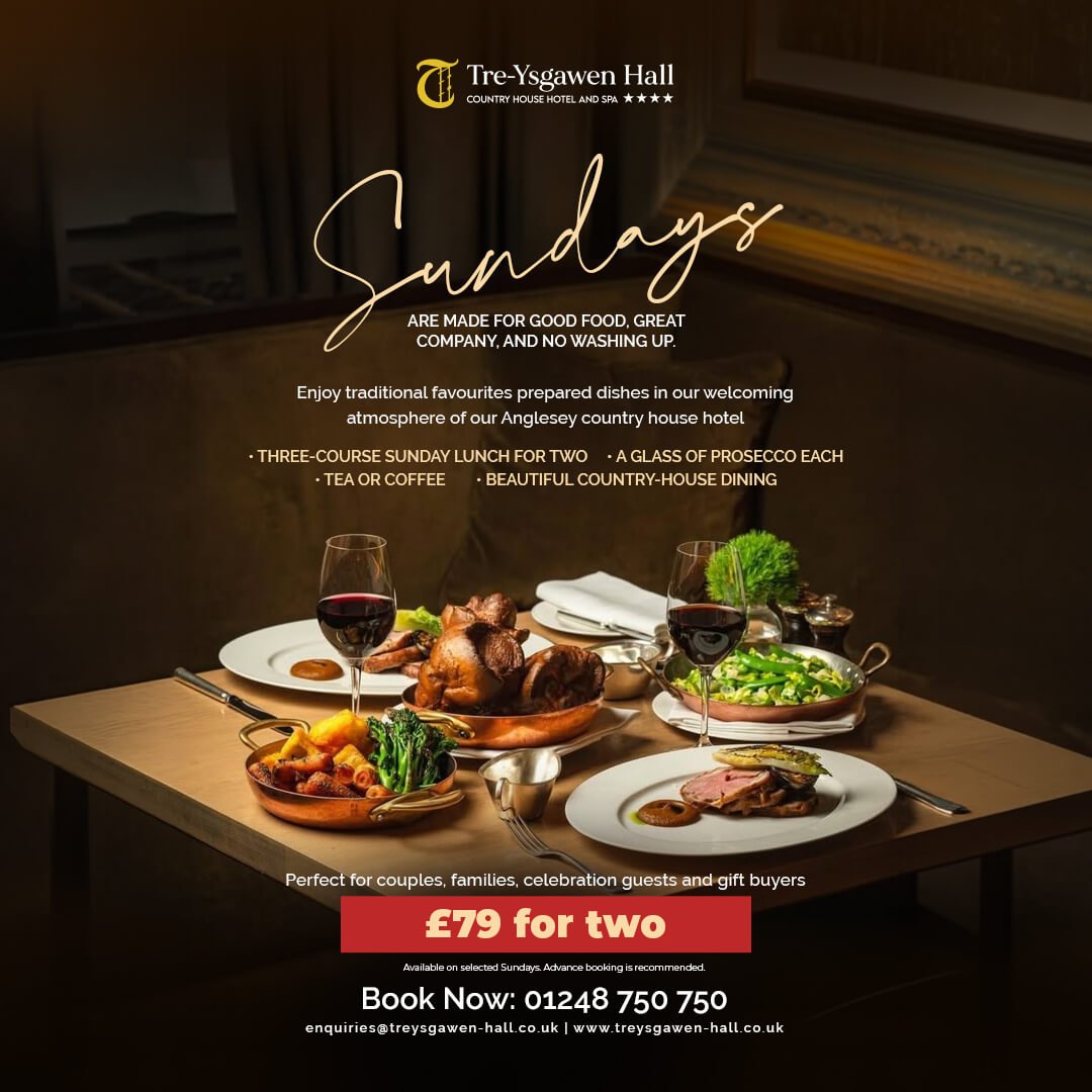 Sunday Lunch and Spa offer at Tre-Ysgawen Hall for £79 per person