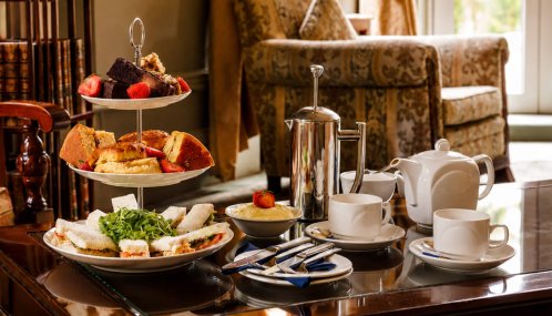 Classic Afternoon Tea with sandwiches, scones, cakes and tea at Tre-Ysgawen Hall in Anglesey